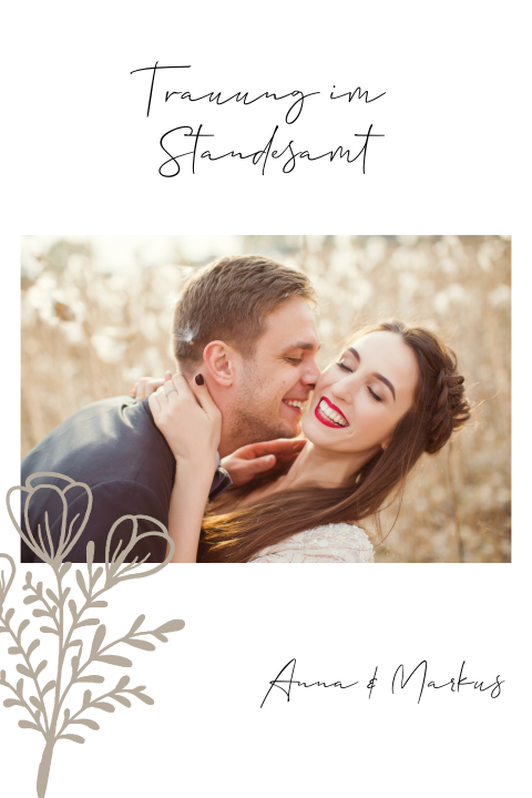 Weiße Einladung zur standesamtlichen Hochzeit mit Foto