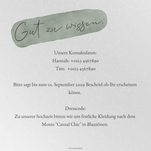 Schlichtes transparentes Einlegeblatt zur Hochzeit mit grünem Aquarell