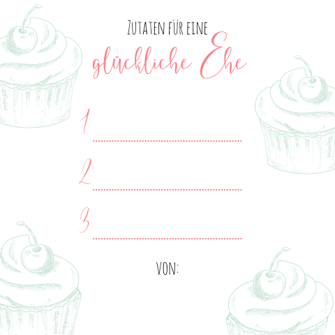 Gästebuchkarte mit Muffins in Pastellgrün und rosa Akzenten