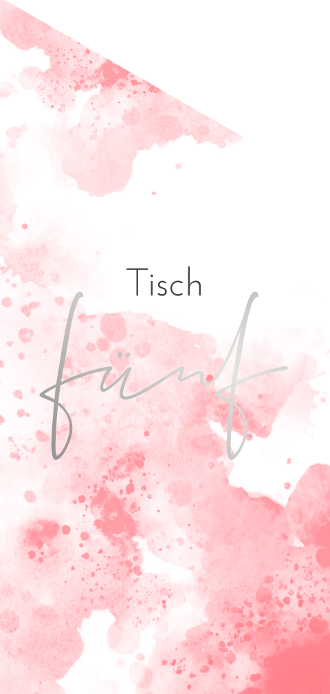 Schräge Tischnummer zur Hochzeit in Rosa Aquarell mit Silberfolie
