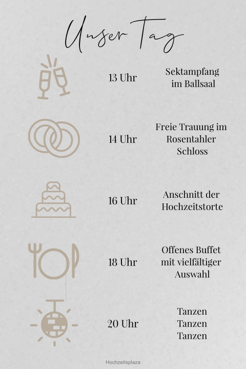 Transparentes Einlegeblatt zur Hochzeitseinladung mit Timeline + Icons