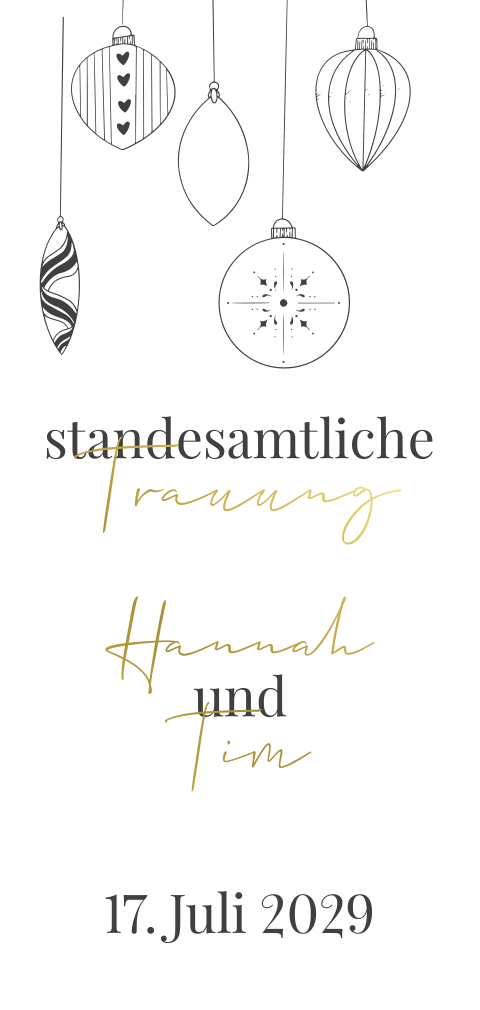 Hochzeitskarte für die standesamtliche Trauung mit Weihnachtskugeln