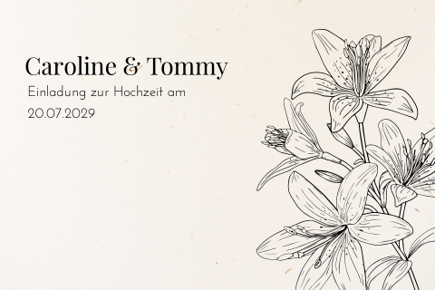 Minimalistische Hochzeitskarte aus Recyclingpapier mit Line Art Blume