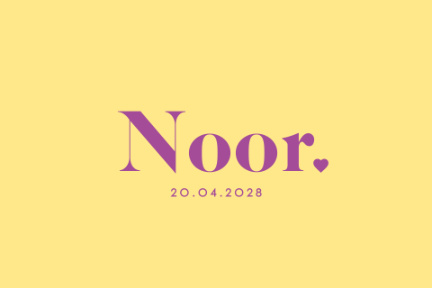 Trendy geboortekaartje met colorblock geel en paars