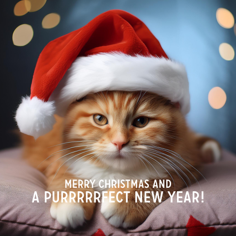 Kerstkaart rode kater met kerstmuts