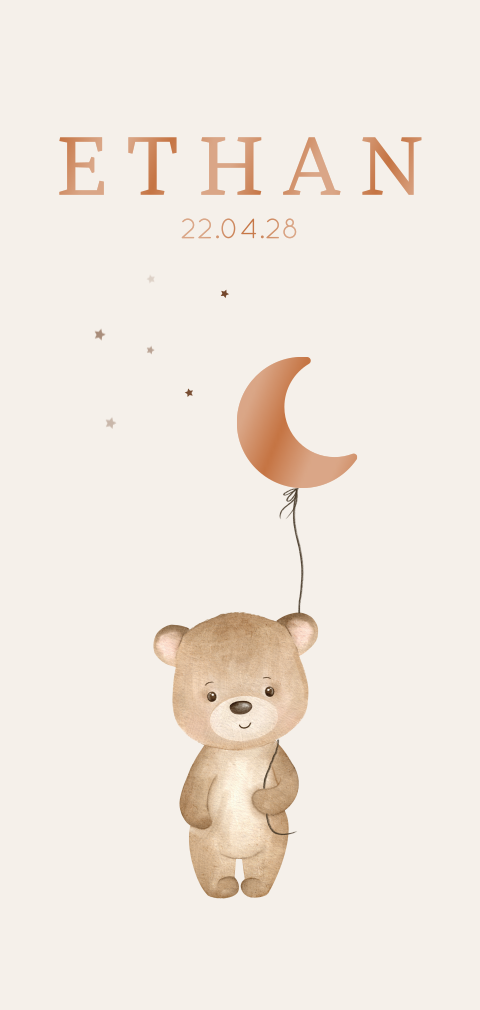 Geboortekaartje jongen met hoogglans en beertje met ballon