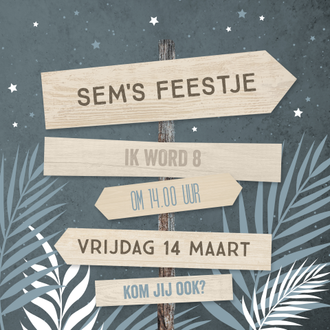 Trendy uitnodigingskaart met strandpaal en sterretjes
