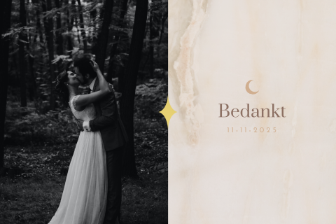 Trendy bedankkaart met foto, marmer-look en folie ster