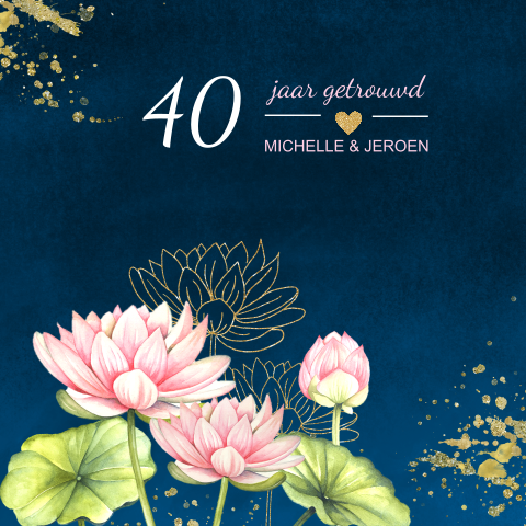 Jubileum uitnodiging 40 jaar met lotus bloemen en spetters