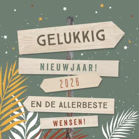 Nieuwjaarskaart wegwijzer en takken