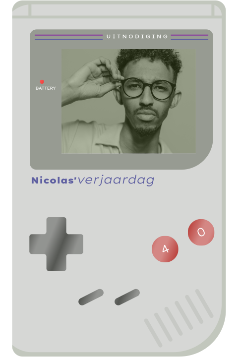 Uitnodiging 40ste verjaardag in retro-vorm van een Gameboy
