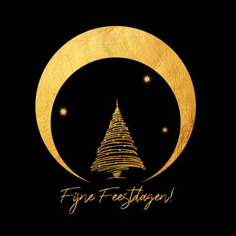 Kerstkaart gouden maan en kerstboom
