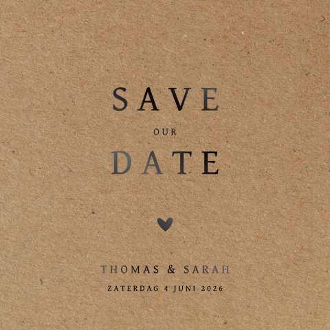 Save the date kaart met zwartfolie op kraft-look