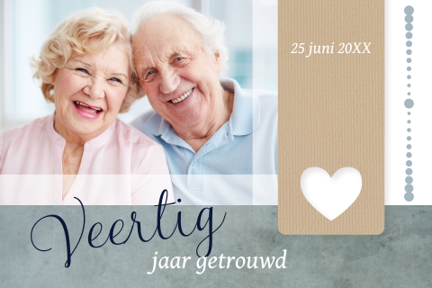 Vrolijke uitnodiging voor 40 jaar getrouwd met foto en blauwe accenten
