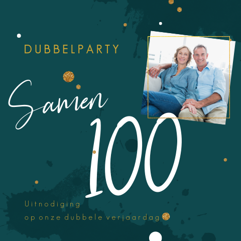 Dubbel feest uitnodiging met foto en gouden confetti