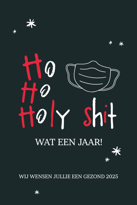 Grappige kerstkaart met mondkapje en ho ho ho