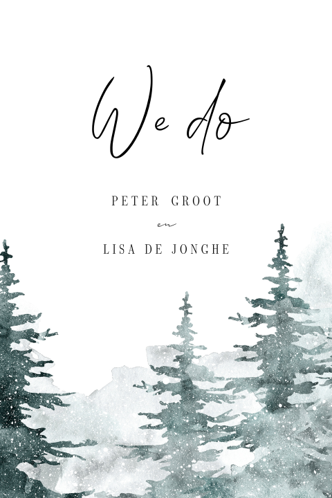 Winter huwelijksuitnodiging met dennenbomen in aquarel