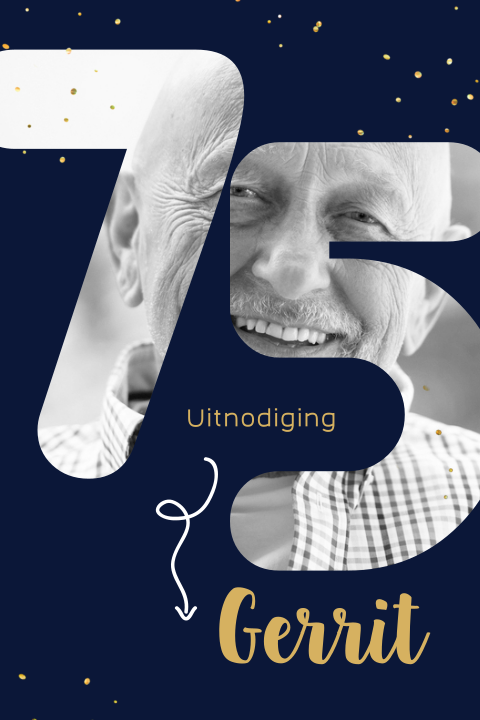 Originele uitnodiging met grote 75 en foto