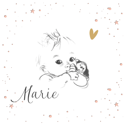 Getekend babykaartje met baby met beertje