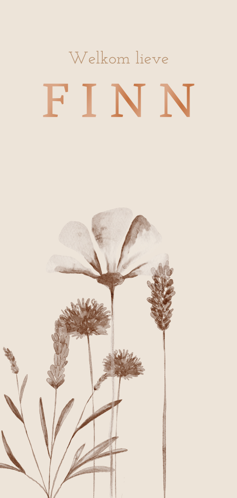 Geboortekaartje met droogbloemen en hoogglans