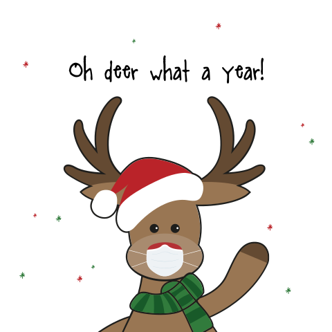 Grappige kerstkaart met rendier met mondmasker