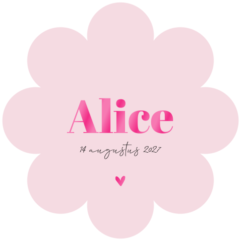 Origineel babykaartje in bloemvorm en hoogglans roze