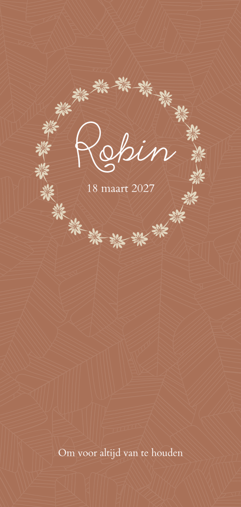 Romantisch geboortekaartje unisex met kransje van lieve bloemetjes