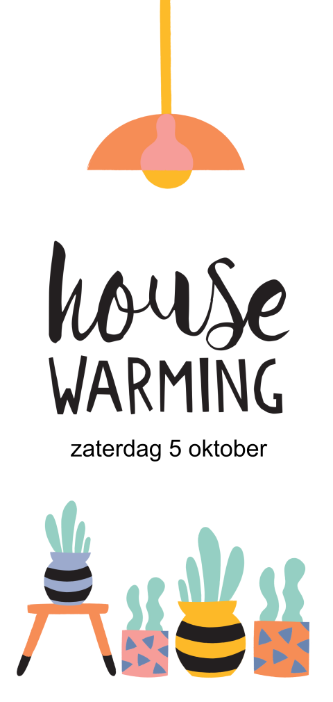 Housewarming kaart met gekleurde planten en lamp