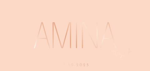 Minimalistisch roségoudfolie babykaartje op panorama formaat