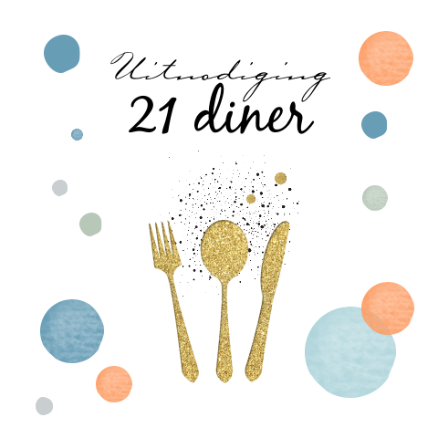 Uitnodiging 21 diner met confetti en bestek
