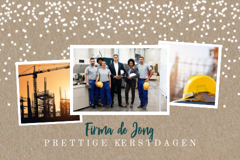 Zakelijke kraft-look kerstkaart met foto's en witte sterretjes
