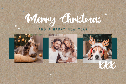 Vrolijke kraft-look kerstkaart met foto's