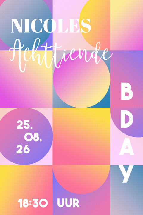Uitnodiging voor 18de verjaardag: Kleurrijk feest