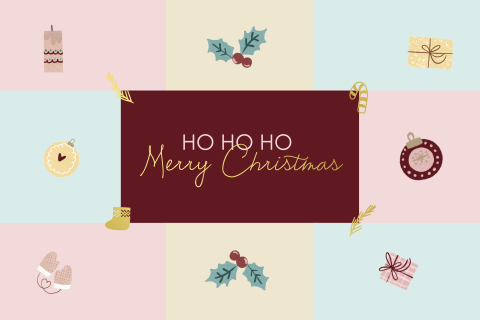 Kerstkaart met pastel, tekeningen en goudfolie