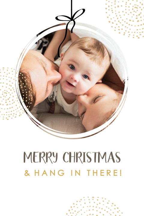 Originele kerstkaart met ruimte voor een foto in kerstbal