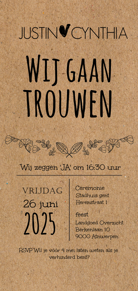 Hippe trouwkaart van kraftlook