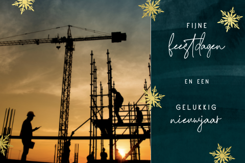Zakelijke kerstkaart met foto en sneeuwvlokken van goudfolie