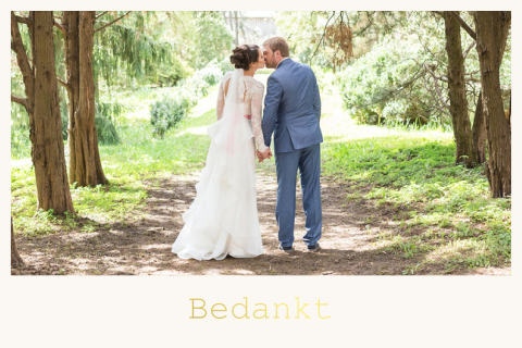 Chique bedankkaart met foto, bloem en goudfolie
