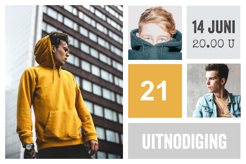 Hippe uitnodiging 21 borrel met foto en blokken