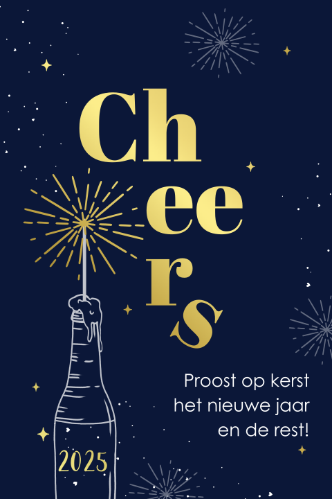 Trendy kerstkaart met vuurwerk en goudfolie