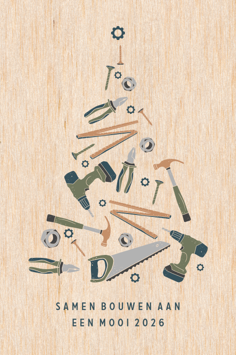 Houten kerstkaart in thema bouwen
