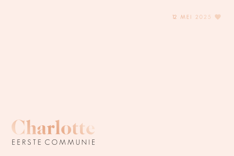 Lichtroze communiekaart met roségoudfolie hartje