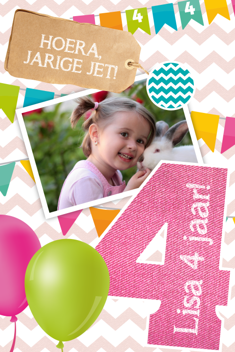Feestelijk kinderfeestkaartje met ballonnen
