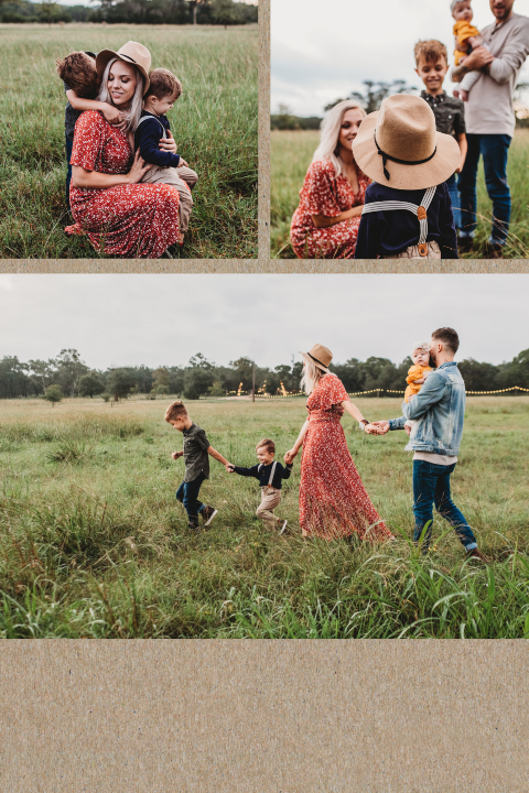 Staande kerstkaart in kraft-look met drie foto's