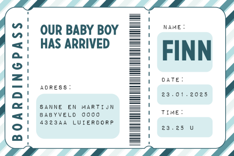 Geboortekaartje jongen in de vorm van een boarding pass