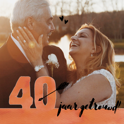 Stoere uitnodiging 40 jaar huwelijksjubileum oranje met foto