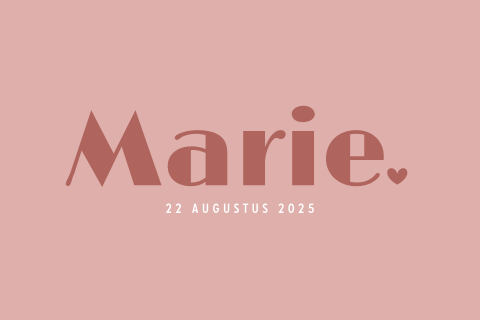 Minimalistisch geboortekaartje in roze met naam en hartje