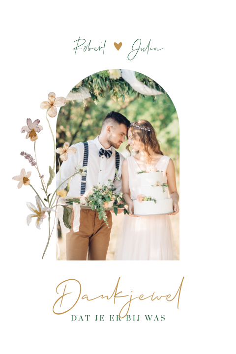 Bedankkaart met aquarel bloemen en foto