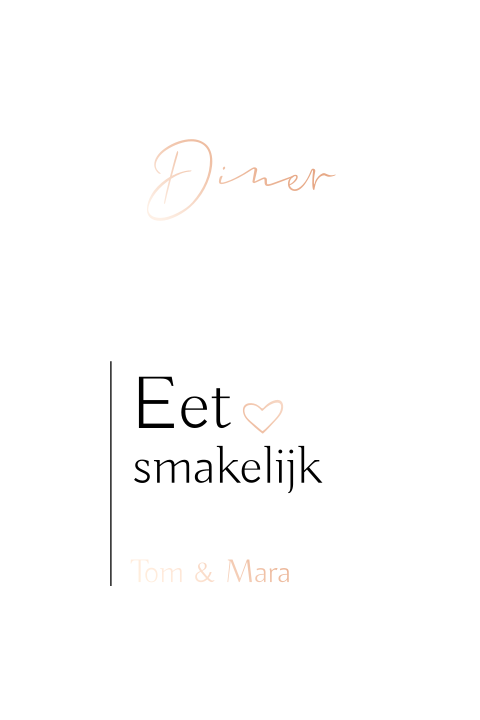 Menukaart met dubbelzijdig roségoudfolie en hartje