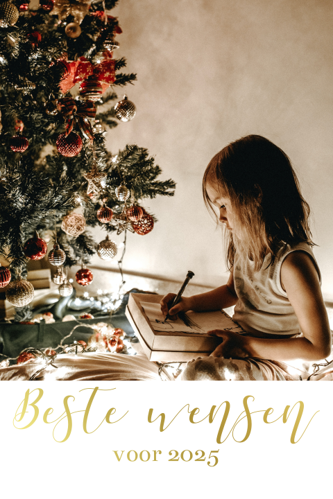 Fotokaart kerst met goudfolie - staand dubbel